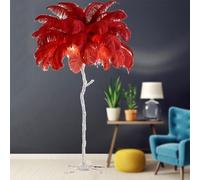 HJLJKG Ostrich Feather Floor Lamp, Standing Bedside Lamps with 3 Color Light Dimmable, Silver Resin Art Decorative Floor Lamp with Foot Switch, for Bedrooms Dining Room Living Room