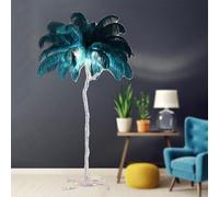 HJLJKG Ostrich Feather Floor Lamp, Standing Bedside Lamps with 3 Color Light Dimmable, Silver Resin Art Decorative Floor Lamp with Foot Switch, for Bedrooms Dining Room Living Room