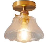 HJLJKG Pendant Lights, Japanese Light Luxury Ceiling Light Shade Semi Flush Mount Ceiling Lamp Brass Glass E26 Easy to Install Lighting Fixture, Compatible with Corridor Porch Aisle Lantern (Size :