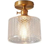 HJLJKG Pendant Lights, Japanese Light Luxury Ceiling Light Shade Semi Flush Mount Ceiling Lamp Brass Glass E26 Easy to Install Lighting Fixture, Compatible with Corridor Porch Aisle Lantern (Size :