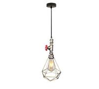 HJLJKG Pendant Lights, Wrought Iron Single Head Water Pipe Chandelier Hollow Lampshade E 27/E 26 Screw European Retro Bar Chandelier Loft Industrial Wind Lamp Plumbing Diamond Restaurant Ceiling Light