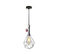 HJLJKG Pendant Lights, Wrought Iron Single Head Water Pipe Chandelier Hollow Lampshade E 27/E 26 Screw European Retro Bar Chandelier Loft Industrial Wind Lamp Plumbing Diamond Restaurant Ceiling Light