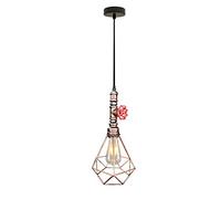 HJLJKG Pendant Lights, Wrought Iron Single Head Water Pipe Chandelier Hollow Lampshade E 27/E 26 Screw European Retro Bar Chandelier Loft Industrial Wind Lamp Plumbing Diamond Restaurant Ceiling Light