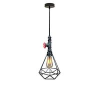 HJLJKG Pendant Lights, Wrought Iron Single Head Water Pipe Chandelier Hollow Lampshade E 27/E 26 Screw European Retro Bar Chandelier Loft Industrial Wind Lamp Plumbing Diamond Restaurant Ceiling Light