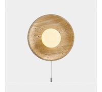 HJLJKG Round Yellow Travertine Lamp with Pull for Bedside, Nordic Vintage Lighting Fixture, White Globe Shade Natural Stone Wall Light