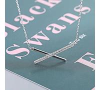 HJLJKG S925 Necklace Japanese and Korean Cool Diamond-Encrusted Cross Necklace Women's Clavicle Chain