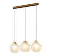 HJLJKG Three Head Light Glass Chandelier with Shell Shaped Pearl Decoration, Frosted Glass Lampshade and Metal Body - Creative Lighting Fixture for Living Room and Bedroom(Long Disk)