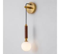 HJLJKG Walnut Bedside Lamp with 50cm Adjustable Hanging Wire, Glass Lighting Fixture for Bedroom, Milky White Globe Shade Wall Light, G9 Socket
