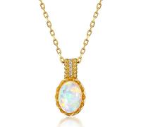 HJLJKG Women's S925 Silver Ring Necklace, Retro Oval Synthetic Opal Gemstone Ring Necklace Pendant S925 Silver Plated 9K Gold Light Luxury Jewelry (Ring+Necklace)