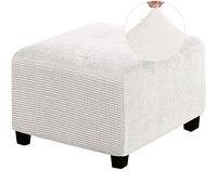 HJLRR Funda otomana cuadrada, con tela jacquard elástica gruesa y suave, fundas protectoras extraíbles antideslizantes para muebles, taburetes de almacenamiento, blanco, M