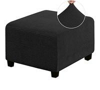 HJLRR Funda otomana cuadrada, cuenta con fundas protectoras elásticas de tela jacquard gruesa y suave, protectores extraíbles antideslizantes para muebles, taburetes de almacenamiento, negro, M
