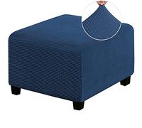 HJLRR Funda otomana cuadrada, cuenta con fundas protectoras elásticas de tela jacquard gruesa y suave, protectores extraíbles antideslizantes para muebles, taburetes de almacenamiento, azul marino, M