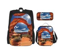 HJLUUFT Arches National Park - Juego de mochila de 3 piezas con estampado estándar, espaciosa mochila escolar con bolsa de almuerzo y estuche para lápices, elegante y práctico