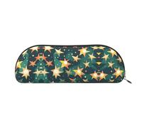 HJLUUFT Atomic Stars - Estuche de piel con estampado retro de estrellas y medio redondo, portátil, bolsa de maquillaje, elegante estuche para lápices, oficina, viajes y almacenamiento diario, Gold,