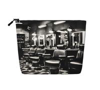 HJLUUFT Barber Shop - Bolsa de maquillaje con estampado monocromático, bolsa de aseo de viaje, bolsas de maquillaje para mujer, organizador de maquillaje, accesorios de tocador, Negro -, Talla única