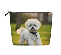 HJLUUFT Bichon Frise - Bolsa de maquillaje con estampado de perro sobre la hierba, bolsa de aseo de viaje, bolsas de maquillaje para mujer, organizador de maquillaje, accesorios de tocador, Negro -,