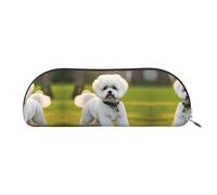 HJLUUFT Bichon Frise Dog on the Grass - Bolsa de almacenamiento semicircular - Elegante estuche para lápices y bolsa de maquillaje ligera adecuada para la oficina, la vida y los viajes