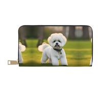 HJLUUFT Bichon Frise Dog on the grass - Cartera elegante para mujer, delgada y minimalista, piel sintética, cremallera de metal, Monedero Billetera, Blanco, Talla única, Classic