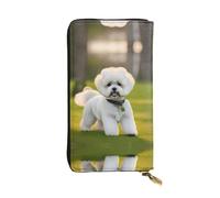 HJLUUFT Bichon Frise Dog on the grass - Cartera práctica para mujer, delgada y minimalista, tarjetero con piel sintética y cremallera de metal, Negro -, Talla única, Classic