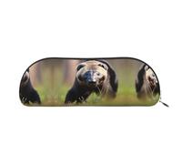 HJLUUFT Bolsa de almacenamiento semicircular Honey Badger en blanco y negro, elegante estuche y bolsa de maquillaje ligera adecuada para la oficina, la vida y los viajes, Silver, Talla única, Arte