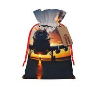 HJLUUFT Bolsa de arpillera con estampado de avión al atardecer, bolsa de regalo de Navidad con cordones y etiqueta de regalo, regalos de boda y fiesta de Navidad