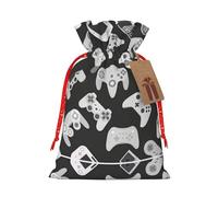 HJLUUFT Bolsa de arpillera con estampado de control de juego, bolsa de regalo de Navidad con cordones y etiqueta de regalo, regalos de boda y fiesta de Navidad