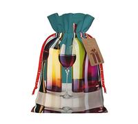 HJLUUFT Bolsa de arpillera con estampado de copas de cóctel y vino sin botella, bolsa de regalo de Navidad con cordones y etiqueta de regalo, regalos de boda y fiesta de Navidad