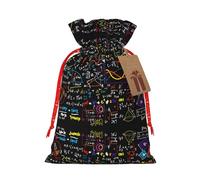 HJLUUFT Bolsa de arpillera con estampado de fórmula matemática, bolsa de regalo de Navidad con cordones y etiqueta de regalo, regalos de boda y fiesta de Navidad