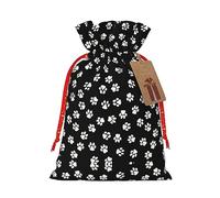 HJLUUFT Bolsa de arpillera con estampado de huellas de patas, bolsa de regalo de Navidad con cordones y etiqueta de regalo, recuerdos de boda y fiesta de Navidad