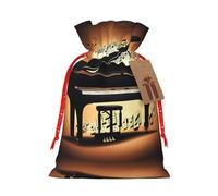 HJLUUFT Bolsa de arpillera con estampado de piano violín y notas musicales, bolsa de regalo de Navidad con cordones y etiqueta de regalo, recuerdos de boda y fiesta de Navidad