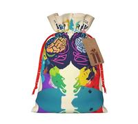 HJLUUFT Bolsa de arpillera con impresión de ventaja del cerebro izquierdo y derecho, bolsa de regalo de Navidad con cordones y etiqueta de regalo, regalos de boda y fiesta de Navidad