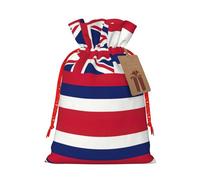 HJLUUFT Bolsa de lino de arpillera con estampado de bandera de Hawái, regalos de fiesta de Navidad, bolsa de regalo para regalos, varios tamaños (S, M)