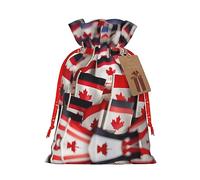 HJLUUFT Bolsa de lino de arpillera con estampado de banderas canadienses, regalos de fiesta de Navidad, bolsa de regalo para regalos, varios tamaños (S, M)