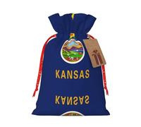 HJLUUFT Bolsa de lino de arpillera con estampado de la bandera del estado de Kansas, regalos de Navidad, bolsa de regalo para regalos, varios tamaños (S, M)
