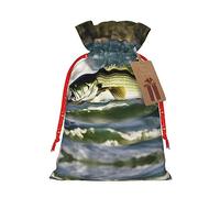 HJLUUFT Bolsa de lino de arpillera con estampado de ondas de pesca de lubina, regalos de fiesta de Navidad, bolsa de regalo para regalos, varios tamaños (S, M)