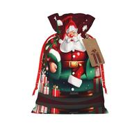 HJLUUFT Bolsa de lino de arpillera con estampado de Papá Noel de Feliz Navidad, regalos de fiesta de Navidad, bolsa de regalo para regalos, varios tamaños (S, M)