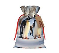 HJLUUFT Bolsa de lino de arpillera con estampado de pingüinos jóvenes con nieve, regalos de fiesta de Navidad, bolsa de regalo para regalos, varios tamaños (S, M)