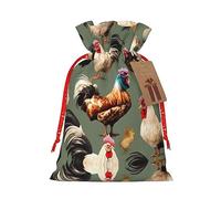HJLUUFT Bolsa de lino de arpillera con estampado de pollo y gallo, regalos de fiesta de Navidad, bolsa de regalo para regalos, varios tamaños (S, M)