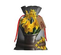 HJLUUFT Bolsa de lino de arpillera con estampado de ramo de narcisos, regalos de fiesta de Navidad, bolsa de regalo para regalos, varios tamaños (S, M)