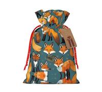 HJLUUFT Bolsa de lino de arpillera con estampado de zorros, regalos de fiesta de Navidad, bolsa de regalo para regalos, varios tamaños (S, M)