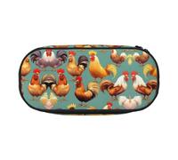 HJLUUFT Bolsa de maquillaje con estampado de pollos y gallo, bolsa organizadora con cremallera