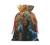 HJLUUFT Bolsa de regalo de Navidad con estampado de ramo de margaritas con cordones y etiqueta de regalo, bolsa de arpillera, regalos de boda y fiesta de Navidad