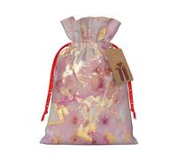 HJLUUFT Bolsa de regalo de Navidad con estampado de textura de mármol rosa con cordones y etiqueta de regalo, bolsa de arpillera, regalos de boda y fiesta de Navidad