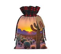 HJLUUFT Bolsas de Navidad con estampado de atardeceres del desierto de cactus para regalos de compañeros de trabajo, bolsas de regalo de arpillera con cordón
