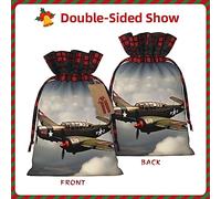 HJLUUFT Bolsas de Navidad con estampado de avión de la Segunda Guerra Mundial para regalos de compañeros de trabajo, bolsas de regalo de arpillera con cordón
