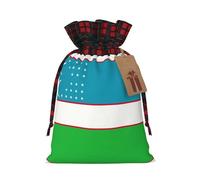 HJLUUFT Bolsas de Navidad con estampado de bandera de la República de Uzbekistán para regalos de compañeros de trabajo, bolsas de regalo de arpillera con cordón