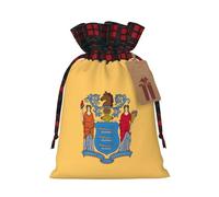 HJLUUFT Bolsas de Navidad con estampado de bandera de Nueva Jersey para regalos de compañeros de trabajo, bolsas de regalo de arpillera con cordón