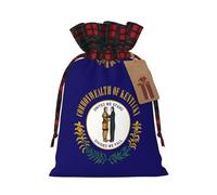 HJLUUFT Bolsas de Navidad con estampado de bandera del estado de Kentucky para regalos de compañeros de trabajo, bolsas de regalo de arpillera con cordón