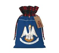 HJLUUFT Bolsas de Navidad con estampado de bandera del estado de Louisiana para regalos de compañeros de trabajo, bolsas de regalo de arpillera con cordón
