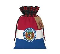 HJLUUFT Bolsas de Navidad con estampado de bandera del estado de Missouri para regalos de compañeros de trabajo, bolsas de regalo de arpillera con cordón